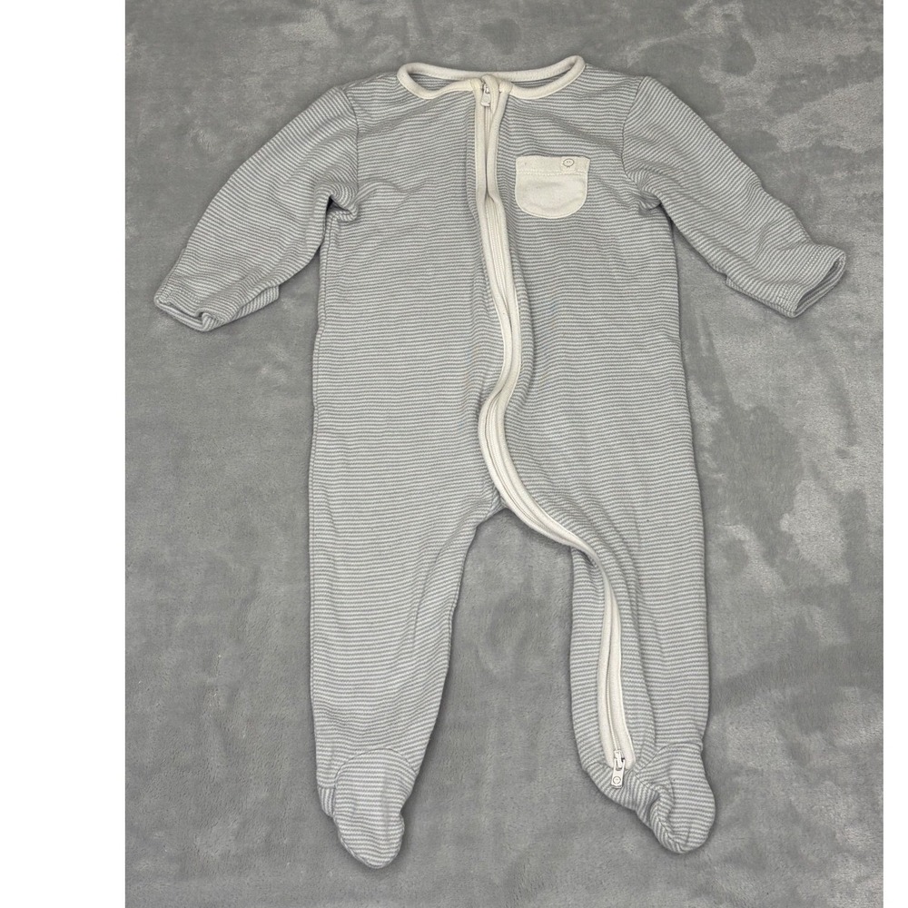 Mori Baby Bamboo Organic Cotton Zip Up Sleeper Sleepsuit 3-6M White Gray Striped